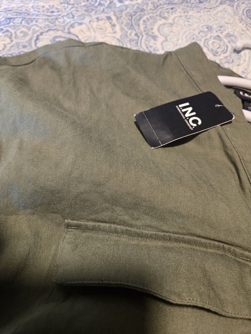 I.N.C. International Concepts Linen Blend Women's 16 Olive Safari Jumpsuit NWT - Picture 7 of 16